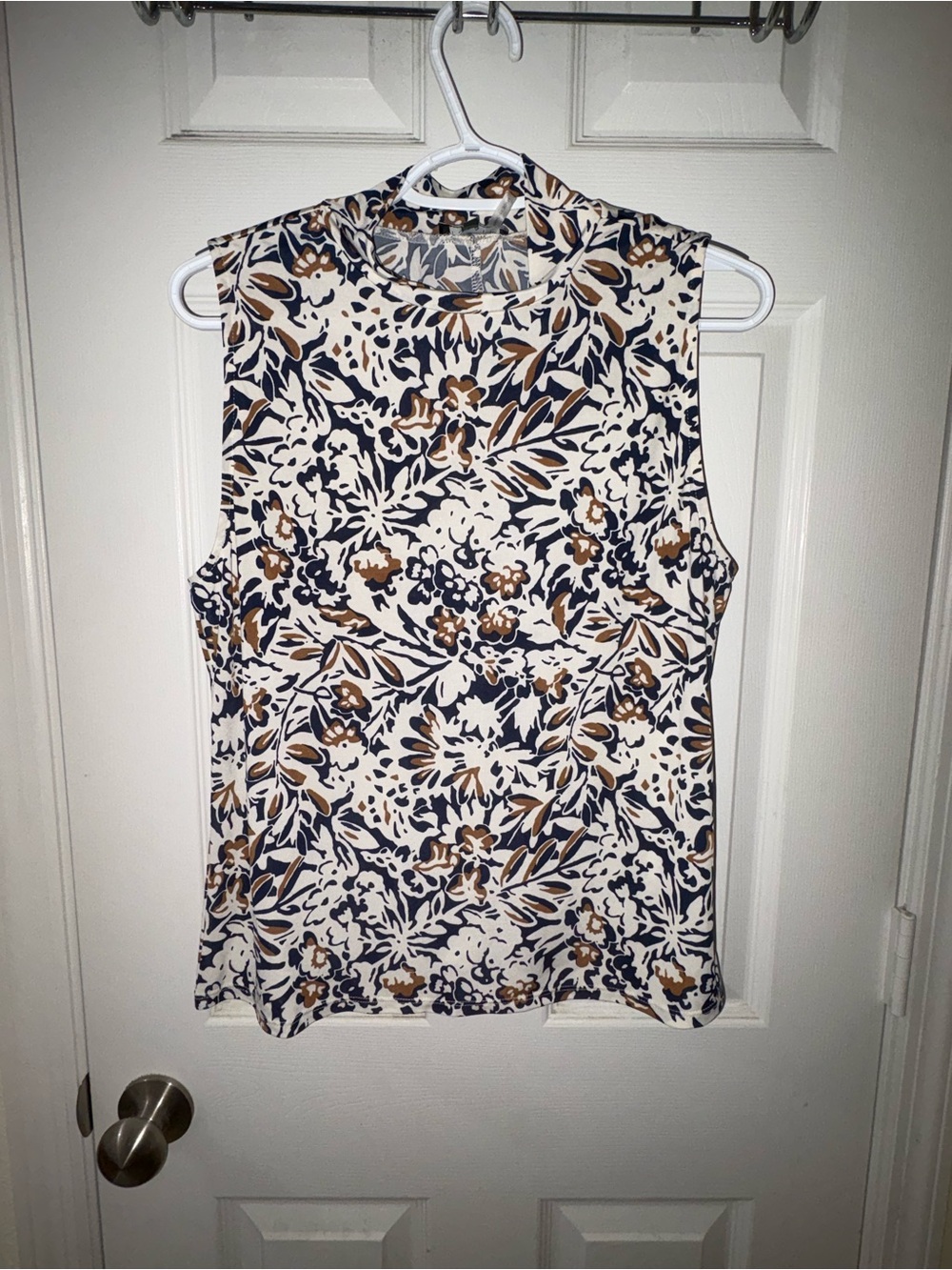 1. State Navy, Brown & Cream Floral Sleeveless Tank